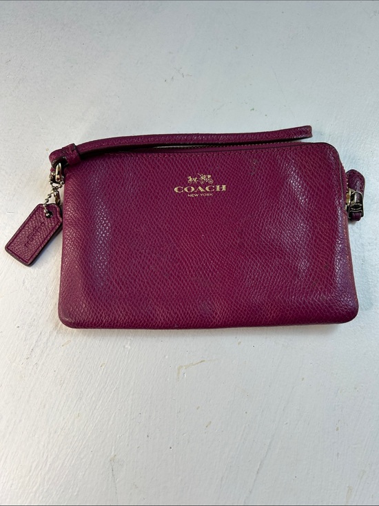 Coach Handbags - Coach Plum Textured Leather Wristlet with Gold Logo